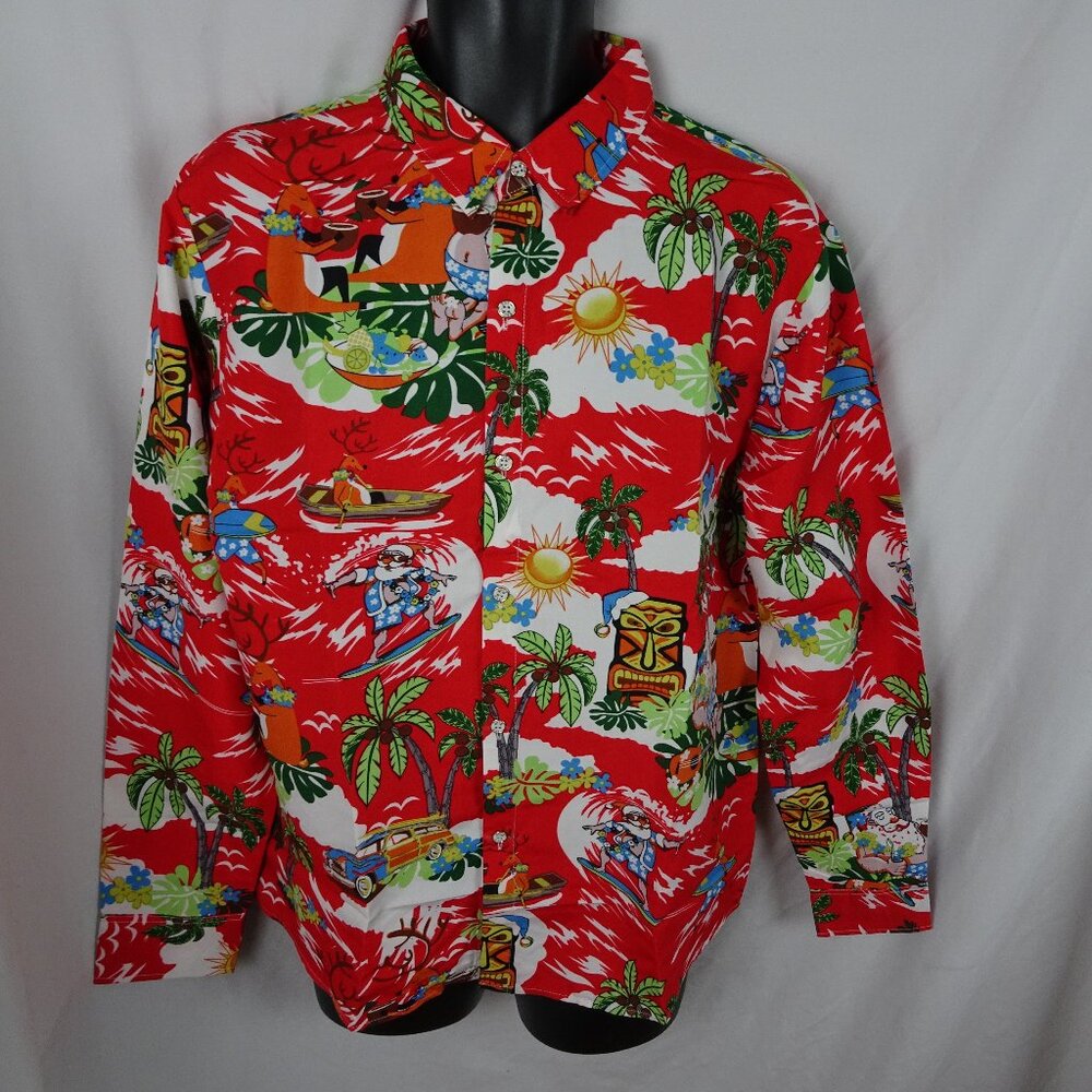 SSLR Men's Collection Hawaiian Button Up Christmas Shirt Size M